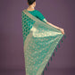 Monjolika Fashion Stunning Turquoise Banarasi Satin Silk Golden Meenakari Work Saree | Swadesiicart