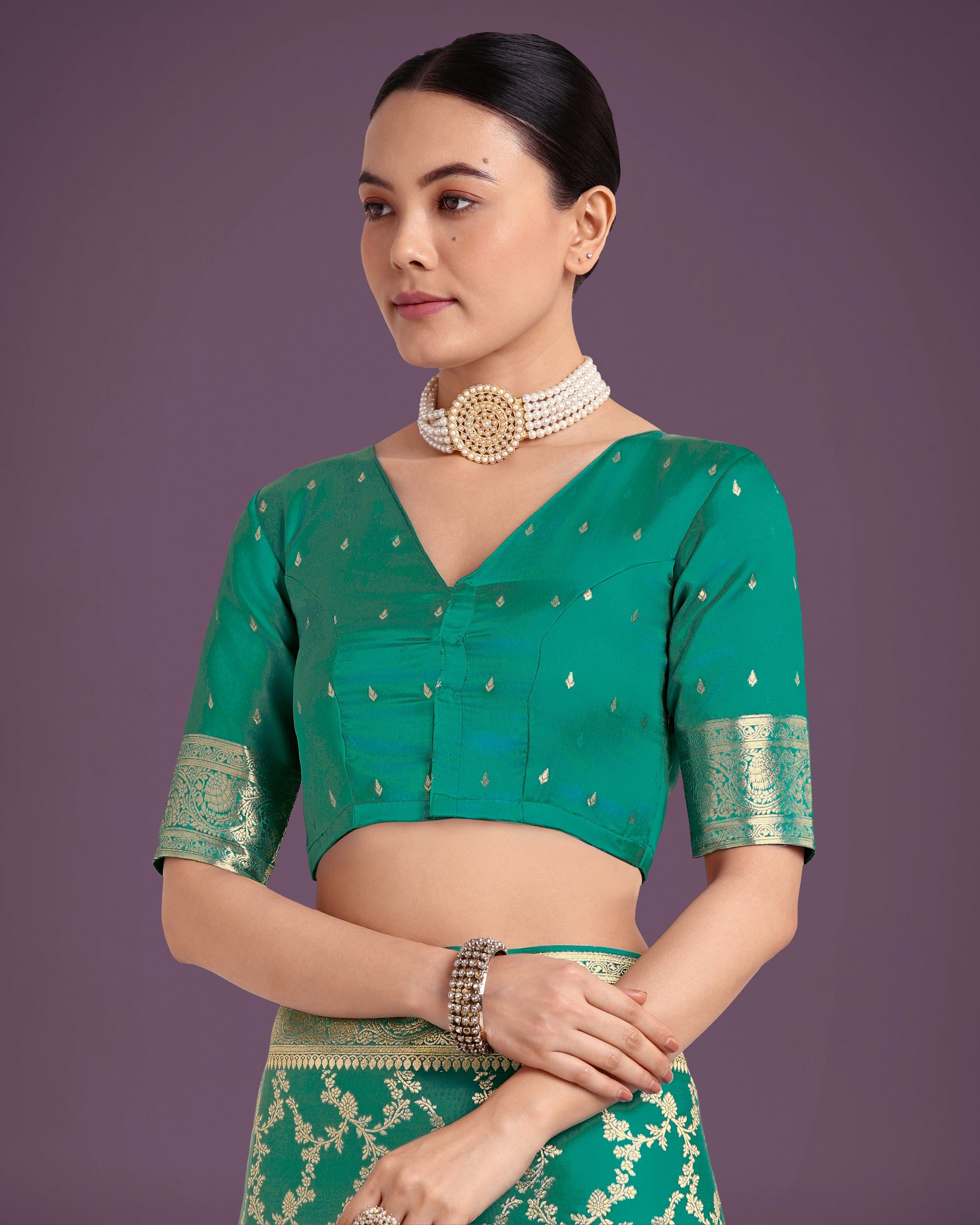 Monjolika Fashion Stunning Turquoise Banarasi Satin Silk Golden Meenakari Work Saree | Swadesiicart