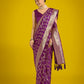 Monjolika Fashion Stunning Purple Banarasi Satin Silk Golden Meenakari Work Saree | Swadesiicart