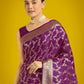 Monjolika Fashion Stunning Purple Banarasi Satin Silk Golden Meenakari Work Saree | Swadesiicart