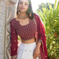 Lorenvalley White Georgette Sequins and Thread Embroidery Work With Lace Touch Up Lehenga Choli with Dupatta | Swadesiicart