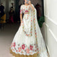 Lorenvalley White Georgette Sequins and Thread Embroidery Work with Embossed Design Lace Lehenga Choli | Swadesiicart
