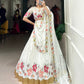 Lorenvalley White Georgette Sequins and Thread Embroidery Work with Embossed Design Lace Lehenga Choli | Swadesiicart