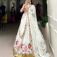 Lorenvalley White Georgette Sequins and Thread Embroidery Work with Embossed Design Lace Lehenga Choli | Swadesiicart