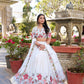 Lorenvalley Georgette Sequins and Thread Embroidery Work With Embossed Design Lace Lehenga Choli | Swadesiicart