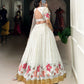 Lorenvalley White Georgette Sequins and Thread Embroidery Work with Embossed Design Lace Lehenga Choli | Swadesiicart