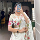 Lorenvalley White Georgette Sequins and Thread Embroidery Work with Embossed Design Lace Lehenga Choli | Swadesiicart