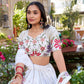 Lorenvalley Georgette Sequins and Thread Embroidery Work With Embossed Design Lace Lehenga Choli | Swadesiicart