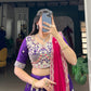 Lorenvalley Purple Vichitra Silk Sequins and Thread Embroidery Work Lehenga Choli | Swadesiicart