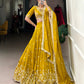 Lorenvalley Mustard Vichitra Silk Sequins and Thread Embroidery Work Lehenga Choli | Swadesiicart