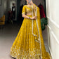 Lorenvalley Mustard Vichitra Silk Sequins and Thread Embroidery Work Lehenga Choli | Swadesiicart