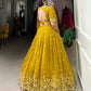 Lorenvalley Mustard Vichitra Silk Sequins and Thread Embroidery Work Lehenga Choli | Swadesiicart