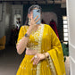 Lorenvalley Mustard Vichitra Silk Sequins and Thread Embroidery Work Lehenga Choli | Swadesiicart