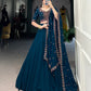 Lorenvalley Teal Georgette Plain Lehenga with Sequins and Thread Embroidery work Choli with Dupatta | Swadesiicart