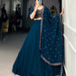 Lorenvalley Teal Georgette Plain Lehenga with Sequins and Thread Embroidery work Choli with Dupatta | Swadesiicart