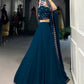 Lorenvalley Teal Georgette Plain Lehenga with Sequins and Thread Embroidery work Choli with Dupatta | Swadesiicart
