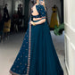 Lorenvalley Teal Georgette Plain Lehenga with Sequins and Thread Embroidery work Choli with Dupatta | Swadesiicart