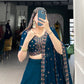 Lorenvalley Teal Georgette Plain Lehenga with Sequins and Thread Embroidery work Choli with Dupatta | Swadesiicart