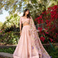 Lorenvalley Light Pink Gold Crush Fabric Sequins and Thread Embroidery All Over Butties Work Lehenga choli | Swadesiicart