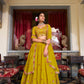 Lorenvalley Mustard Georgette Sequins and Thread Embroidery Work Lehenga Choli | Swadesiicart