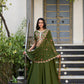 Lorenvalley Mehendi Georgette Plain Lehenga with Sequins and Thread Embroidery Work Choli Dupatta | Swadesiicart