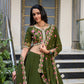 Lorenvalley Mehendi Georgette Plain Lehenga with Sequins and Thread Embroidery Work Choli Dupatta | Swadesiicart