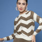 Women Cream Acrylic Stripe & Solid Winter Co-Ord Set - Wool Trees - Swadesiicart