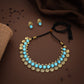 Tehzeeb Creations Sky Blue Colour Gold-Polished Stone Jewellery Choker Necklace Set With Matching Pair of Stud Earrings - Swadesiicart
