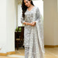 Vaasva Women Grey Linen Embroidered Solid Kurta Set With Solid Pants & Chiffon Embroidered Dupatta | Swadesiicart