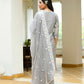 Vaasva Women Grey Linen Embroidered Solid Kurta Set With Solid Pants & Chiffon Embroidered Dupatta | Swadesiicart