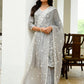 Vaasva Women Grey Linen Embroidered Solid Kurta Set With Solid Pants & Chiffon Embroidered Dupatta | Swadesiicart