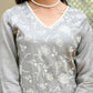 Vaasva Women Grey Linen Embroidered Solid Kurta Set With Solid Pants & Chiffon Embroidered Dupatta | Swadesiicart