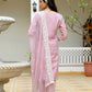 Vaasva Women Pink Linen Embroidered Solid Kurta Set With Solid Pants & Chiffon Embroidered Dupatta | Swadesiicart