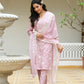 Vaasva Women Pink Linen Embroidered Solid Kurta Set With Solid Pants & Chiffon Embroidered Dupatta | Swadesiicart