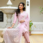 Vaasva Women Pink Linen Embroidered Solid Kurta Set With Solid Pants & Chiffon Embroidered Dupatta | Swadesiicart