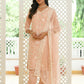 Vaasva Women Peach Linen Embroidered Solid Kurta Set With Solid Pants & Chiffon Embroidered Dupatta | Swadesiicart