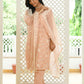 Vaasva Women Peach Linen Embroidered Solid Kurta Set With Solid Pants & Chiffon Embroidered Dupatta | Swadesiicart