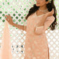 Vaasva Women Peach Linen Embroidered Solid Kurta Set With Solid Pants & Chiffon Embroidered Dupatta | Swadesiicart