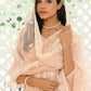 Vaasva Women Peach Linen Embroidered Solid Kurta Set With Solid Pants & Chiffon Embroidered Dupatta | Swadesiicart