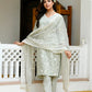Vaasva Women Pista Linen Embroidered Solid Kurta Set With Solid Pants & Chiffon Embroidered Dupatta | Swadesiicart