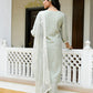 Vaasva Women Pista Linen Embroidered Solid Kurta Set With Solid Pants & Chiffon Embroidered Dupatta | Swadesiicart
