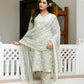 Vaasva Women Pista Linen Embroidered Solid Kurta Set With Solid Pants & Chiffon Embroidered Dupatta | Swadesiicart