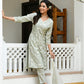 Vaasva Women Pista Linen Embroidered Solid Kurta Set With Solid Pants & Chiffon Embroidered Dupatta | Swadesiicart