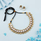 Tehzeeb Creations White Colour Gold-Polished Stone Jewellery Choker Necklace Set With Matching Pair of Stud Earrings - Swadesiicart