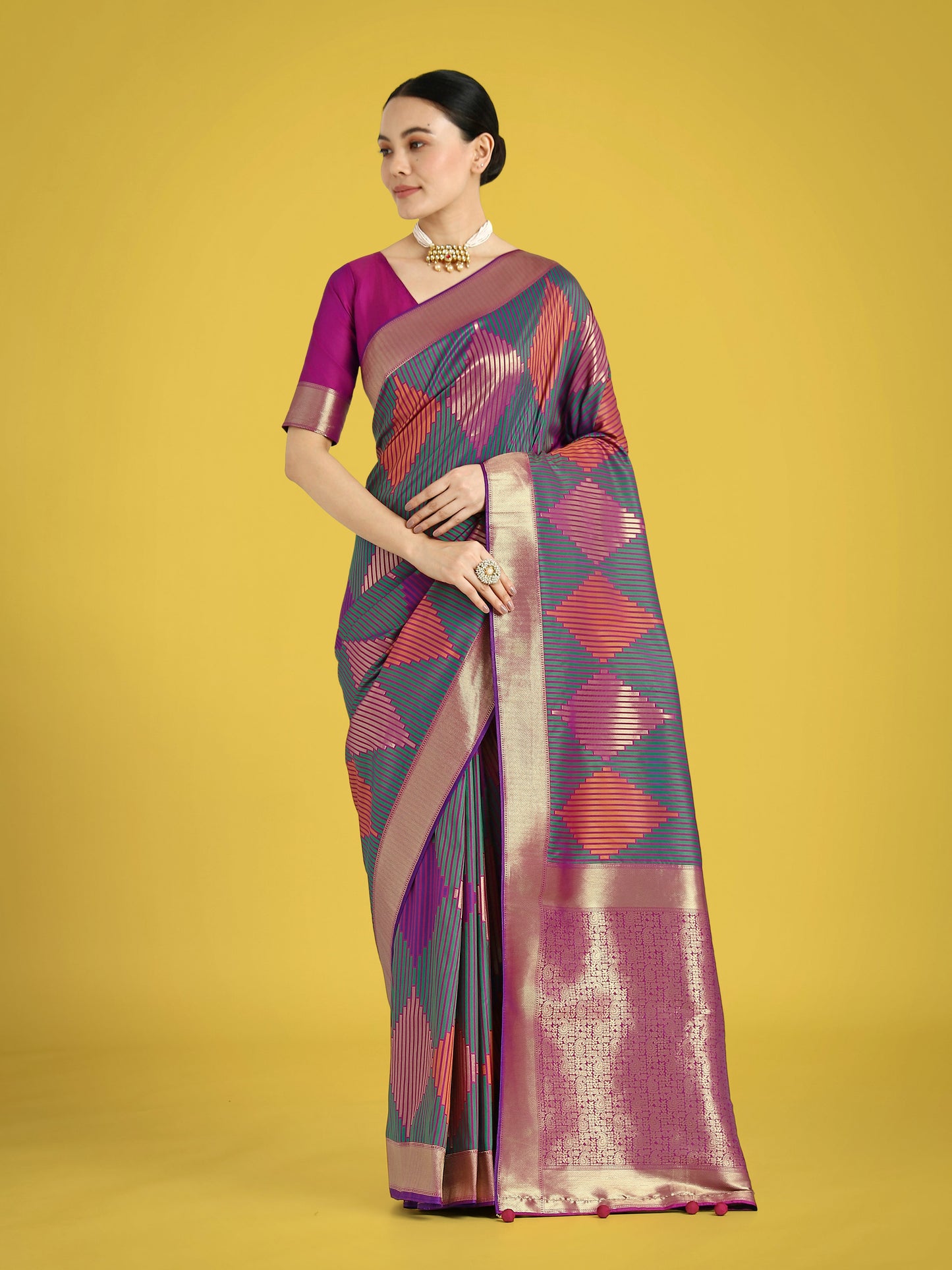 Monjolika Fashion Multi Colour Banarasi Silk Zari Weaving Classic Saree | Swadesiicart