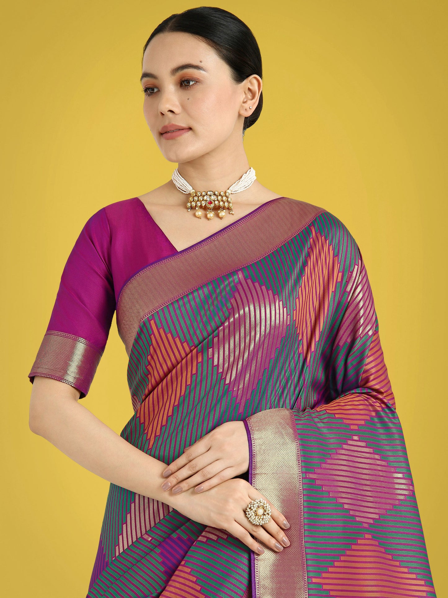 Monjolika Fashion Multi Colour Banarasi Silk Zari Weaving Classic Saree | Swadesiicart