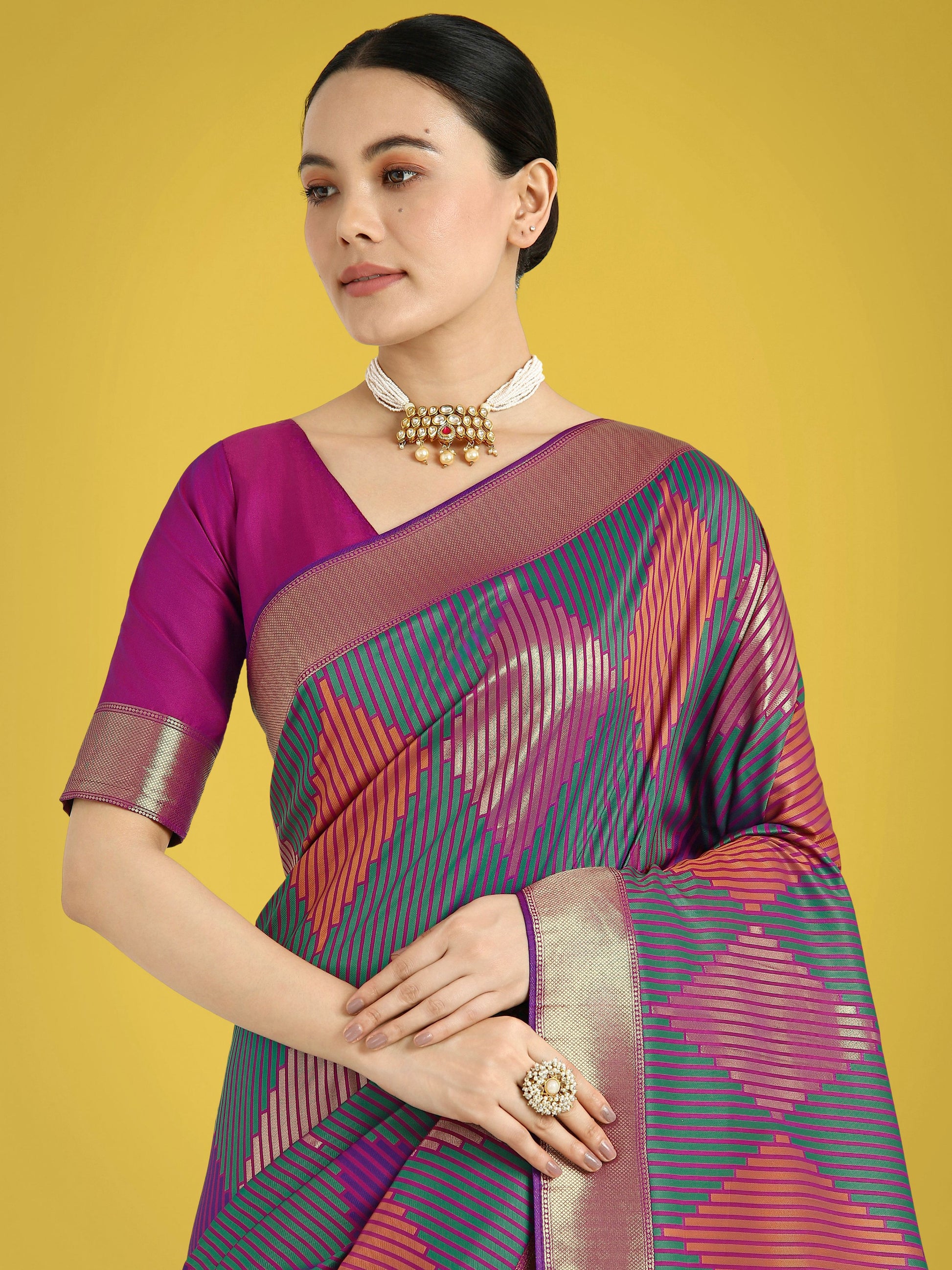 Monjolika Fashion Multi Colour Banarasi Silk Zari Weaving Classic Saree | Swadesiicart