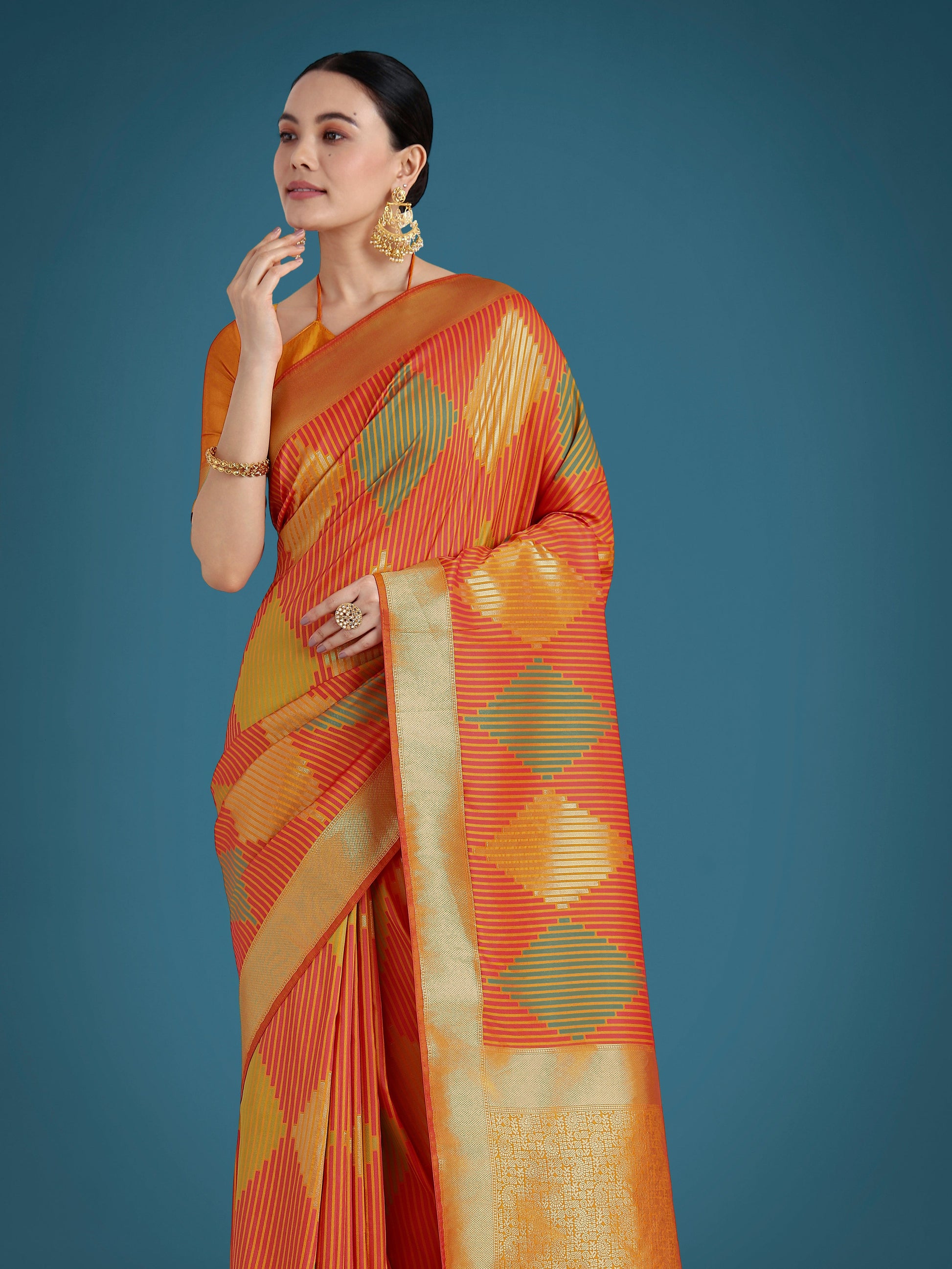 Monjolika Fashion Orange Colour Banarasi Silk Zari Weaving Classic Saree | Swadesiicart