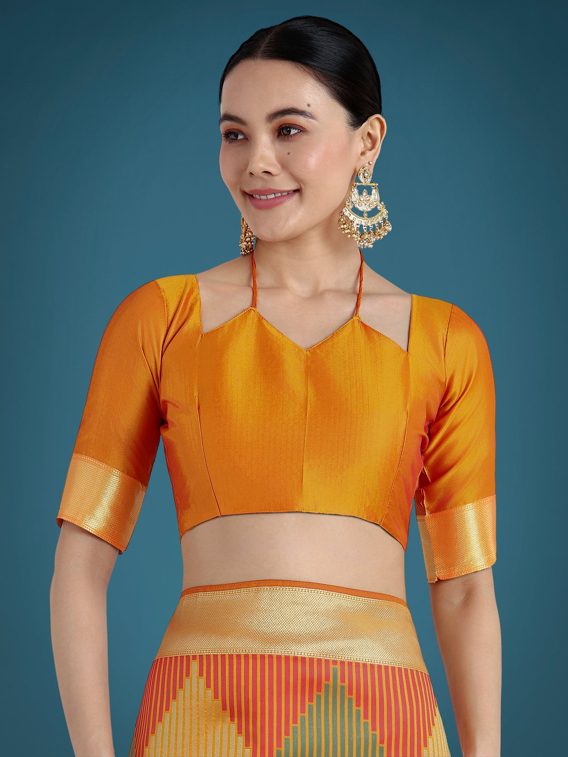 Monjolika Fashion Orange Colour Banarasi Silk Zari Weaving Classic Saree | Swadesiicart