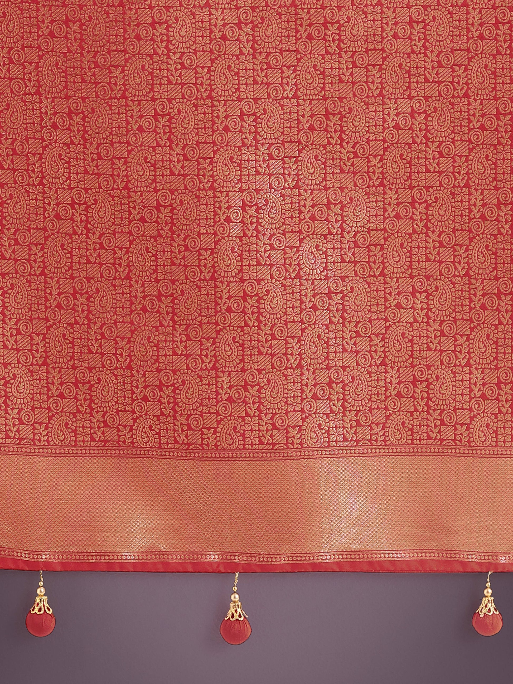 Monjolika Fashion Red Colour Banarasi Silk Zari Weaving Classic Saree | Swadesiicart